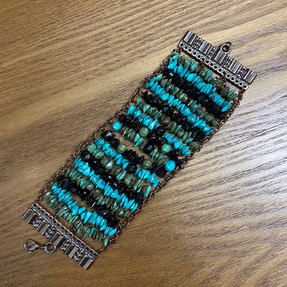 Beaded turquoise cuff bracelet - Picture 1 of 2